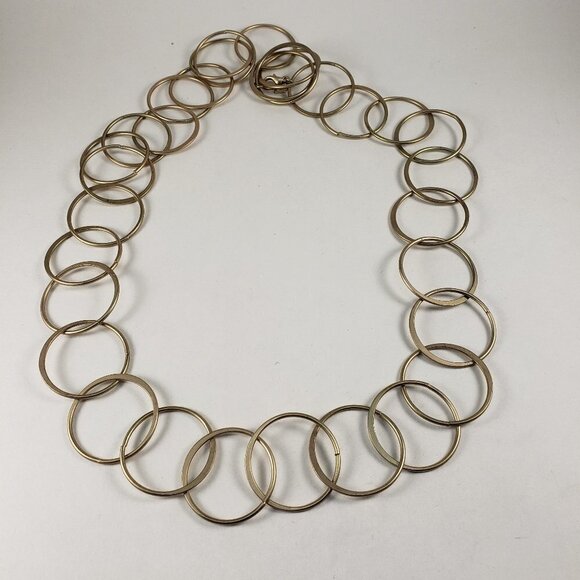 Gold-Tone Interlock Hoops Stylish Design Necklace - Women's Fashion Jewelry - Picture 4 of 8